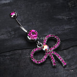 Detail View 2 of Sparkling Ribbon Dangle Belly Ring-Fuchsia