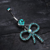 Detail View 2 of Sparkling Ribbon Dangle Belly Ring-Teal