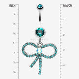 Detail View 1 of Sparkling Ribbon Dangle Belly Ring-Teal