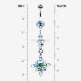 Detail View 1 of Dangling Shine Drops Belly Button Ring-Aqua