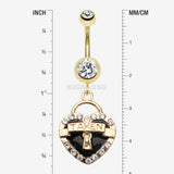 Detail View 1 of Golden Heart Lock Sparkle Belly Ring-Clear Gem/Black