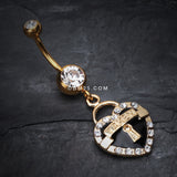 Detail View 2 of Golden Heart Lock Sparkle Belly Ring-Clear Gem/Black