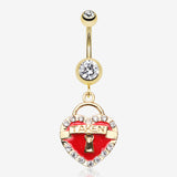 Golden Heart Lock Sparkle Belly Ring-Clear Gem/Red