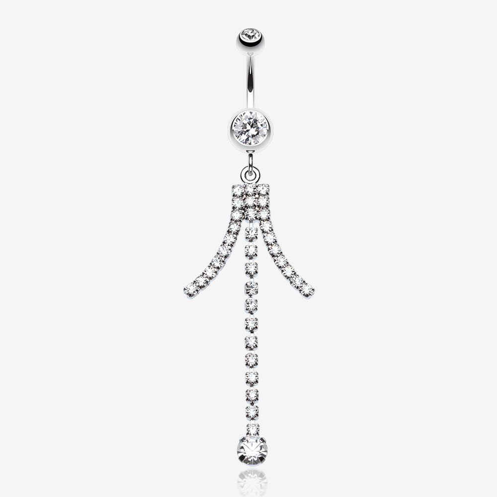 Elegant Bejeweled Cascading Belly Button Ring-Clear Gem