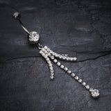 Detail View 2 of Elegant Bejeweled Cascading Belly Button Ring-Clear Gem