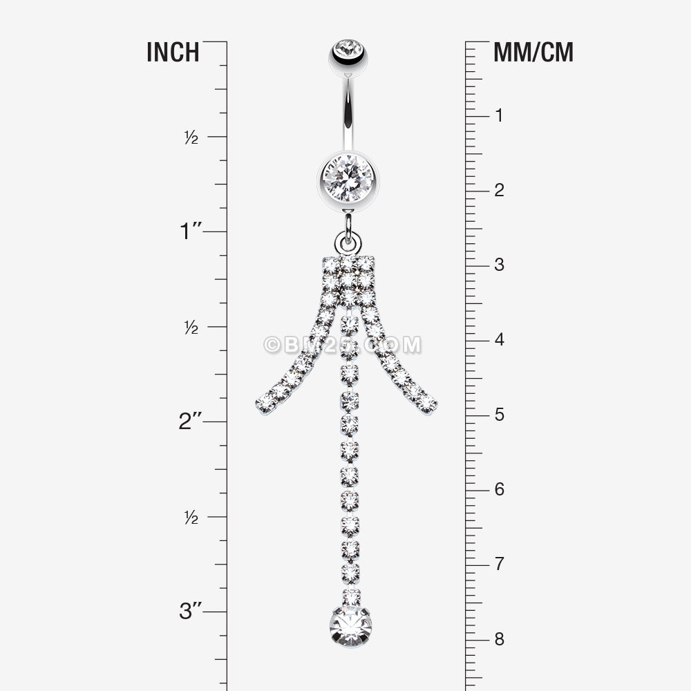 Detail View 1 of Elegant Bejeweled Cascading Belly Button Ring-Clear Gem