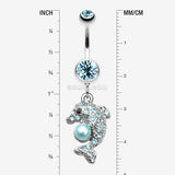 Detail View 1 of Sparkling Dolphin Belly Button Ring-Aqua
