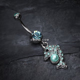 Detail View 2 of Sparkling Dolphin Belly Button Ring-Aqua