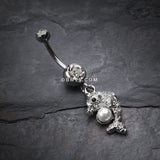 Detail View 2 of Sparkling Dolphin Belly Button Ring-Clear Gem/White