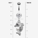 Detail View 1 of Sparkling Dolphin Belly Button Ring-Clear Gem/White