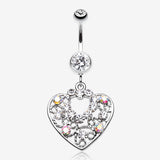 Sparkling Precious Heart Belly Button Ring-Clear Gem