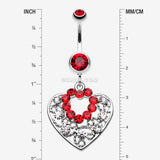 Detail View 1 of Sparkling Precious Heart Belly Button Ring-Red