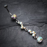 Detail View 2 of Crystal Journey Swirl Belly Ring-Aurora Borealis
