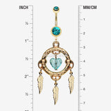 Detail View 1 of Golden Heart Hoop Dream Catcher Belly Ring-Teal