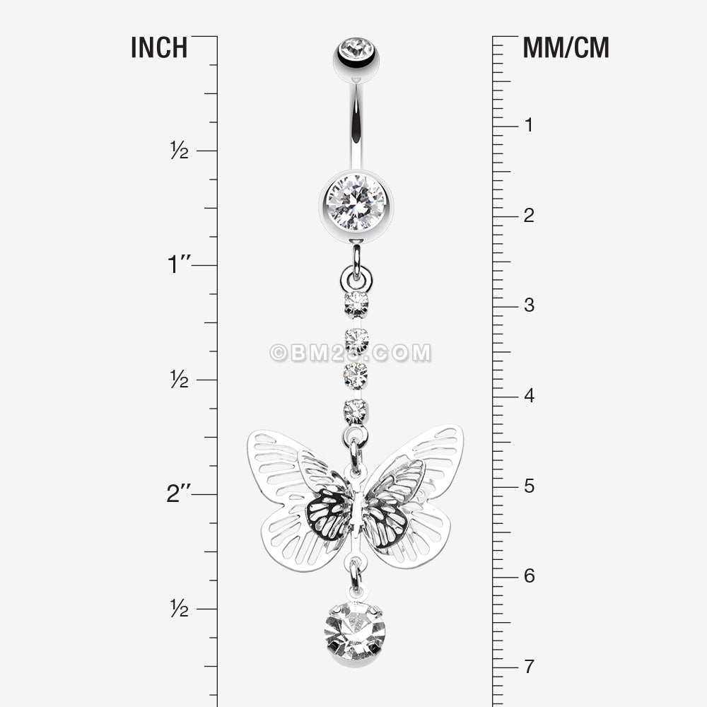 Detail View 1 of Sparkle Flutter Butterfly Belly Button Ring-Clear Gem