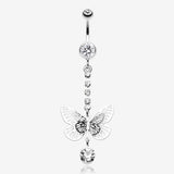 Sparkle Flutter Butterfly Belly Button Ring-Clear Gem