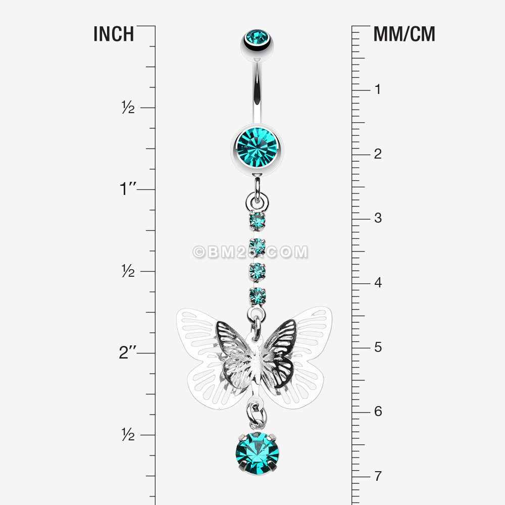 Detail View 1 of Sparkle Flutter Butterfly Belly Button Ring-Teal