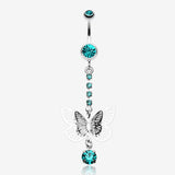 Sparkle Flutter Butterfly Belly Button Ring-Teal
