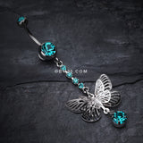 Detail View 2 of Sparkle Flutter Butterfly Belly Button Ring-Teal