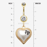 Detail View 1 of Golden Puffed Pearl Heart Ribbon Belly Ring-Clear Gem