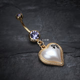 Detail View 2 of Golden Puffed Pearl Heart Ribbon Belly Ring-Tanzanite