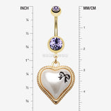 Detail View 1 of Golden Puffed Pearl Heart Ribbon Belly Ring-Tanzanite