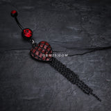 Detail View 2 of Blackline Red Heart Chain Tassel Belly Ring-Red