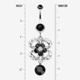 Detail View 1 of Flower Aura Belly Button Ring-Black