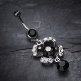 Detail View 2 of Flower Aura Belly Button Ring-Black