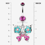 Detail View 1 of Luminous Butterfly Glam Belly Button Ring-Fuchsia