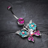 Detail View 2 of Luminous Butterfly Glam Belly Button Ring-Fuchsia
