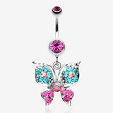 Luminous Butterfly Glam Belly Button Ring-Fuchsia