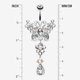 Detail View 1 of Glistening Butterfly Flower Belly Button Ring-Clear Gem