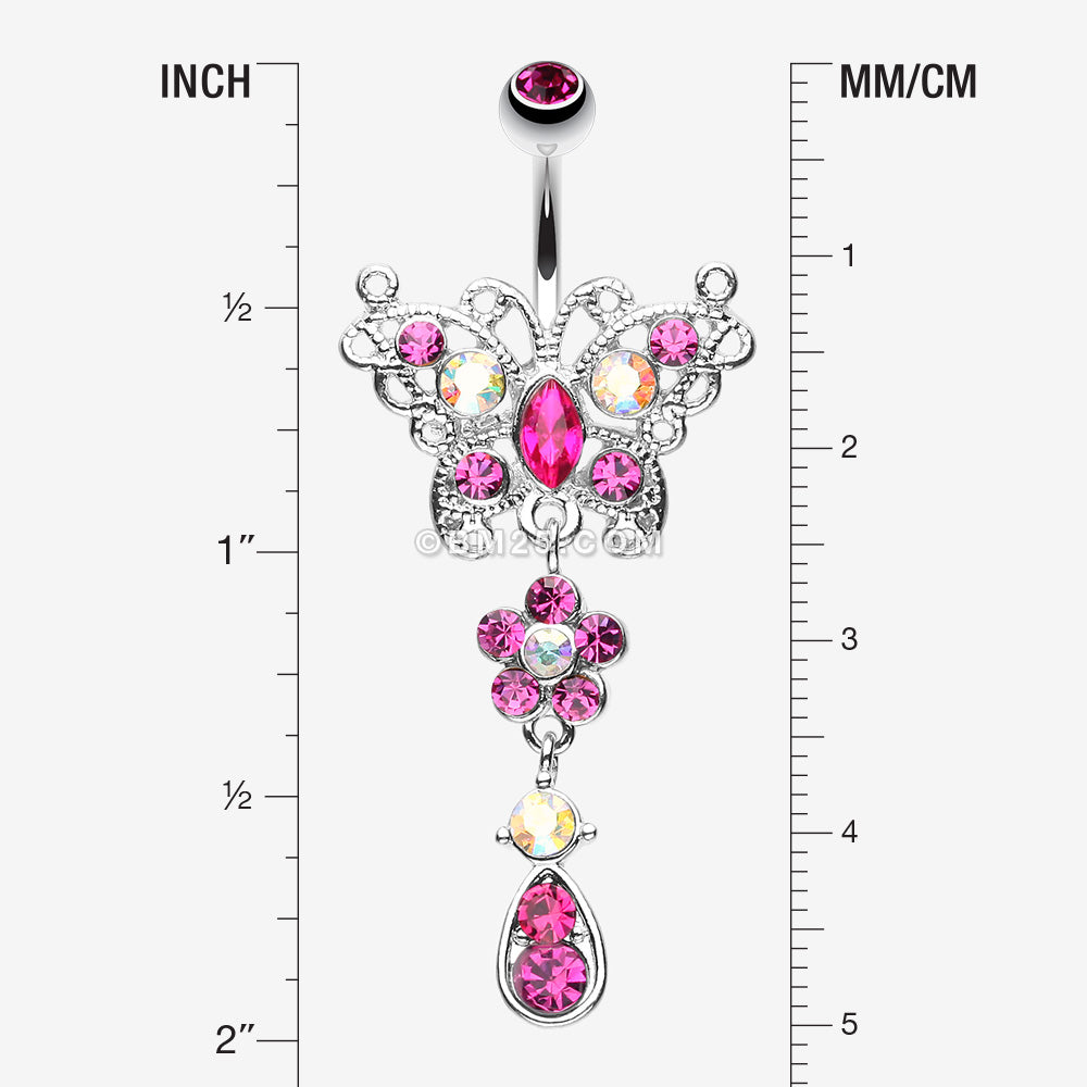 Detail View 1 of Glistening Butterfly Flower Belly Button Ring-Fuchsia