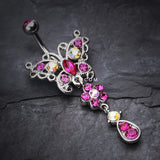 Detail View 2 of Glistening Butterfly Flower Belly Button Ring-Fuchsia