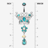 Detail View 1 of Glistening Butterfly Flower Belly Button Ring-Teal