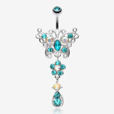 Glistening Butterfly Flower Belly Button Ring-Teal