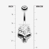 Detail View 1 of Death Skull Mask Belly Button Ring-Clear Gem