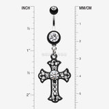 Detail View 1 of Blackline Opulent Cross Belly Button Ring-Clear Gem