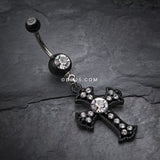 Detail View 2 of Blackline Opulent Cross Belly Button Ring-Clear Gem