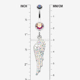 Detail View 1 of Jeweled Angel Wing Sparkle Belly Ring-Aurora Borealis