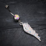 Detail View 2 of Jeweled Angel Wing Sparkle Belly Ring-Aurora Borealis