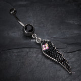 Detail View 2 of Jeweled Angel Wing Sparkle Belly Ring-Black