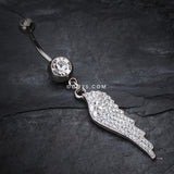 Detail View 2 of Jeweled Angel Wing Sparkle Belly Ring-Clear Gem