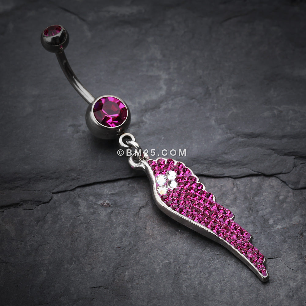 Detail View 2 of Jeweled Angel Wing Sparkle Belly Ring-Fuchsia