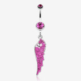 Jeweled Angel Wing Sparkle Belly Ring-Fuchsia
