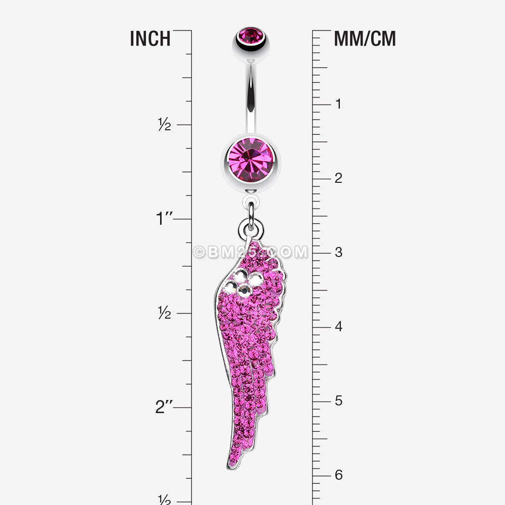 Detail View 1 of Jeweled Angel Wing Sparkle Belly Ring-Fuchsia