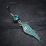 Detail View 2 of Jeweled Angel Wing Sparkle Belly Ring-Teal
