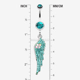 Detail View 1 of Jeweled Angel Wing Sparkle Belly Ring-Teal