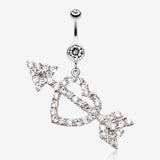 Jeweled Heart Arrow Belly Ring-Clear Gem
